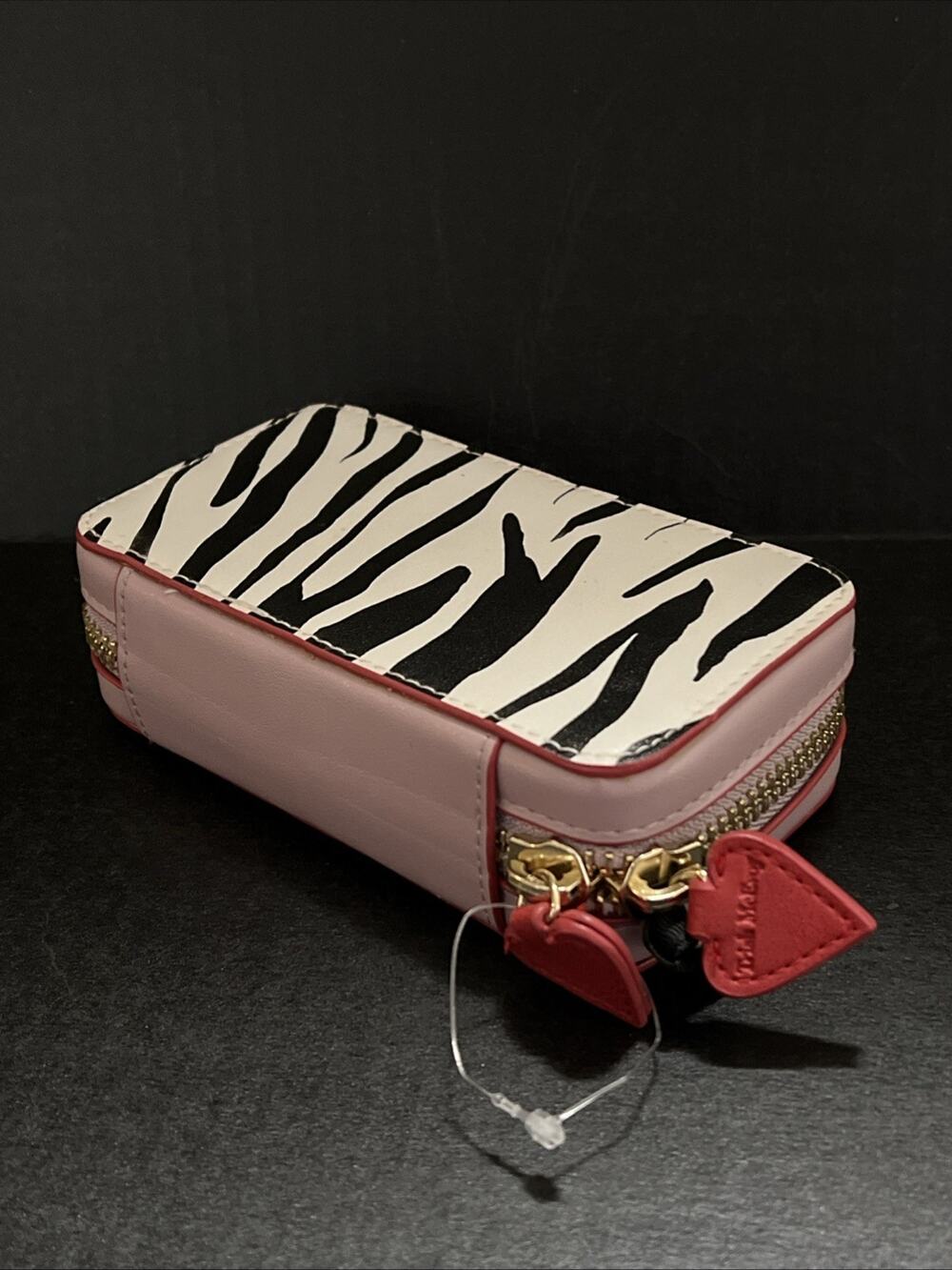 Trish Mcevoy Makeup Case Animal Print Zebra Mini Zip Ziparound Pink 6”